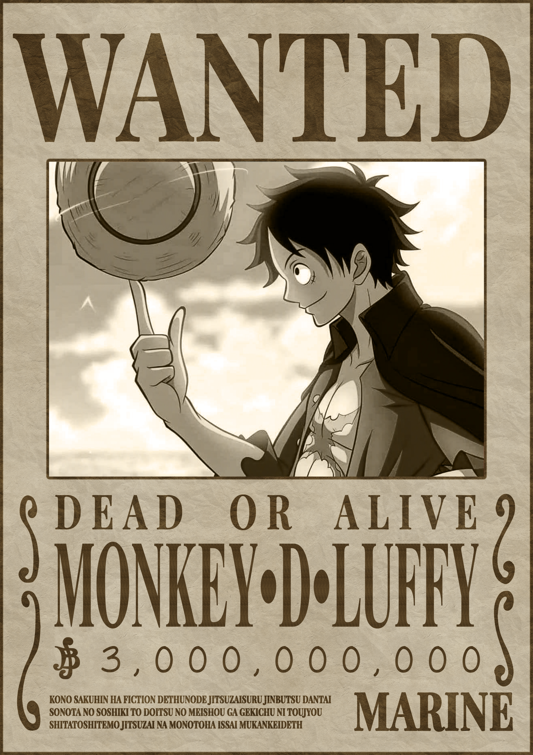 One Piece wanted poster of Monkey D. Luffy